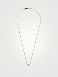 Mini  Shimmer 18K White Gold Diamond Bar Pendant Necklace