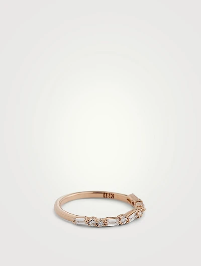 18K Rose Gold Thin Mix Diamonds Half Band Ring