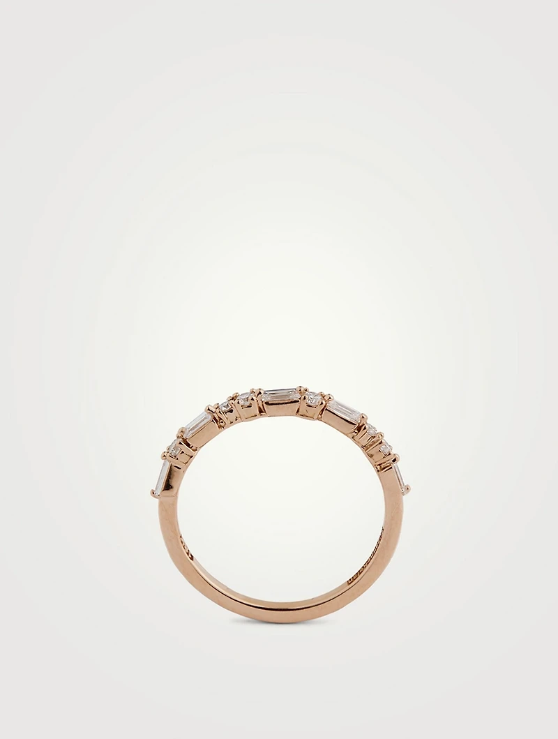 18K Rose Gold Thin Mix Diamonds Half Band Ring