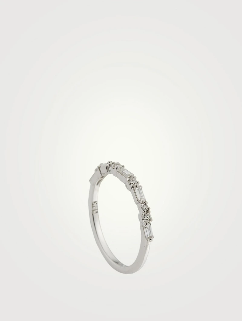 18K Gold Thin Mix Diamonds Half Band Ring