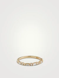 18K Gold Thin Mix Diamonds Half Band Ring