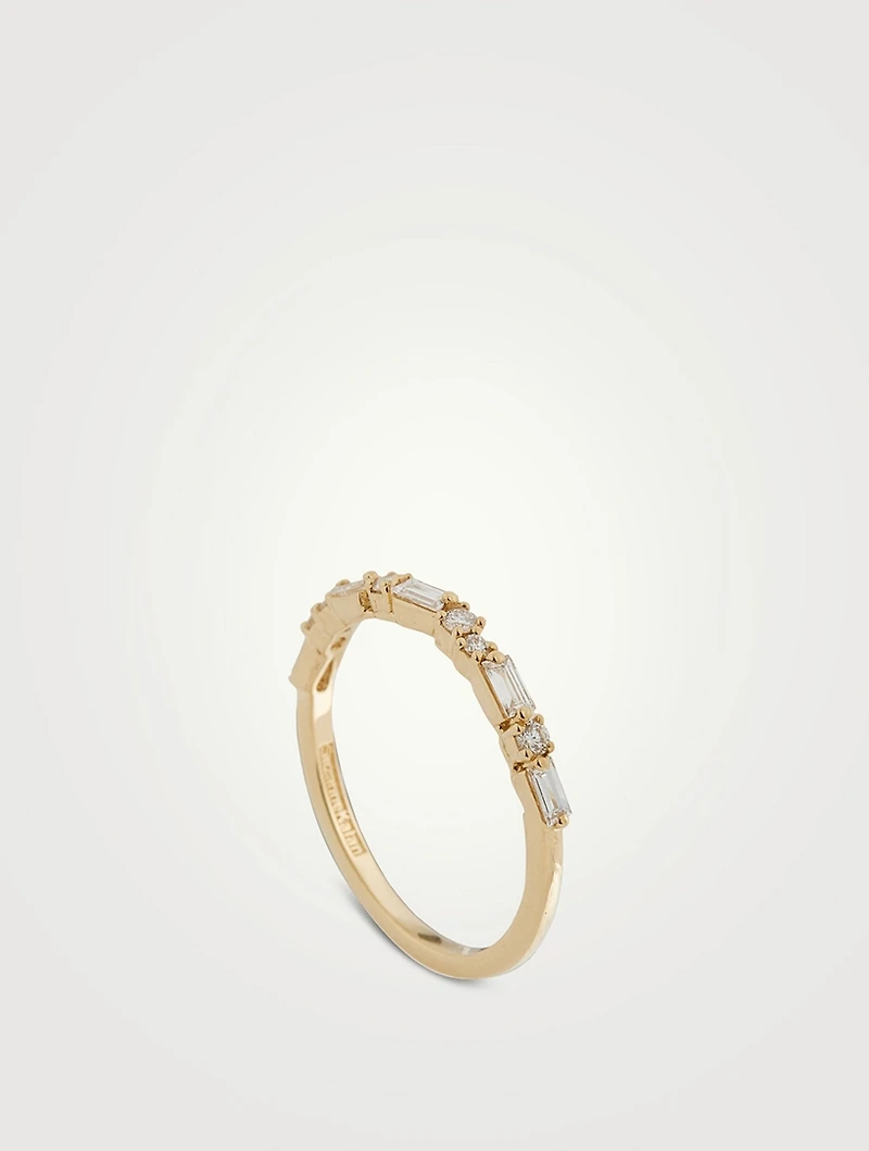 18K Gold Thin Mix Diamonds Half Band Ring