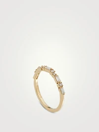 18K Gold Thin Mix Diamonds Half Band Ring