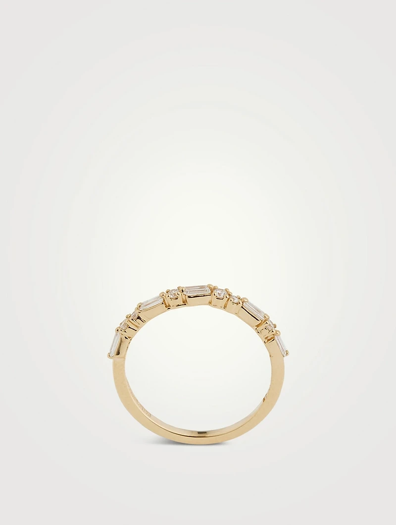 18K Gold Thin Mix Diamonds Half Band Ring