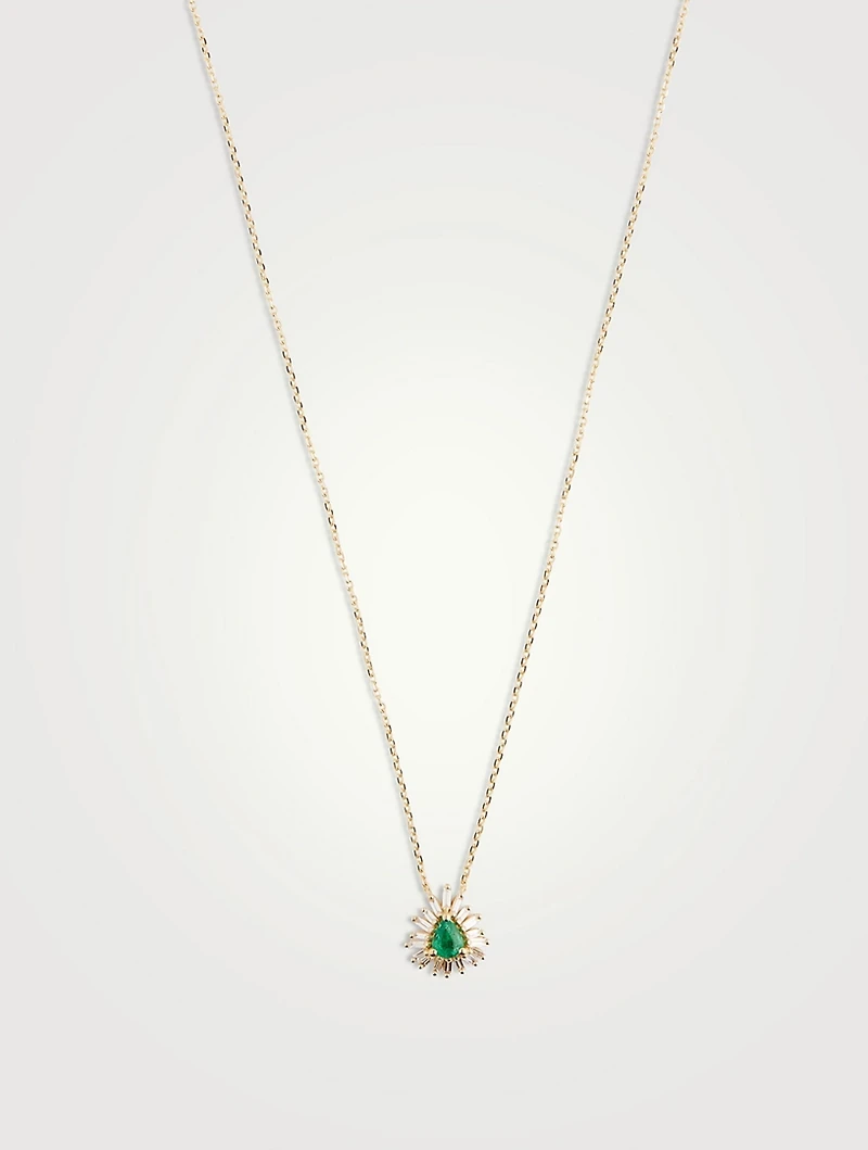 18K Gold Bold One-Of-A-Kind Emerald Diamond Spark Pendant Necklace