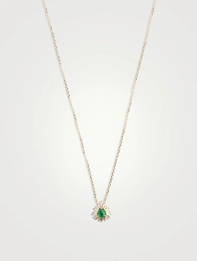 18K Gold Bold One-Of-A-Kind Emerald Diamond Spark Pendant Necklace
