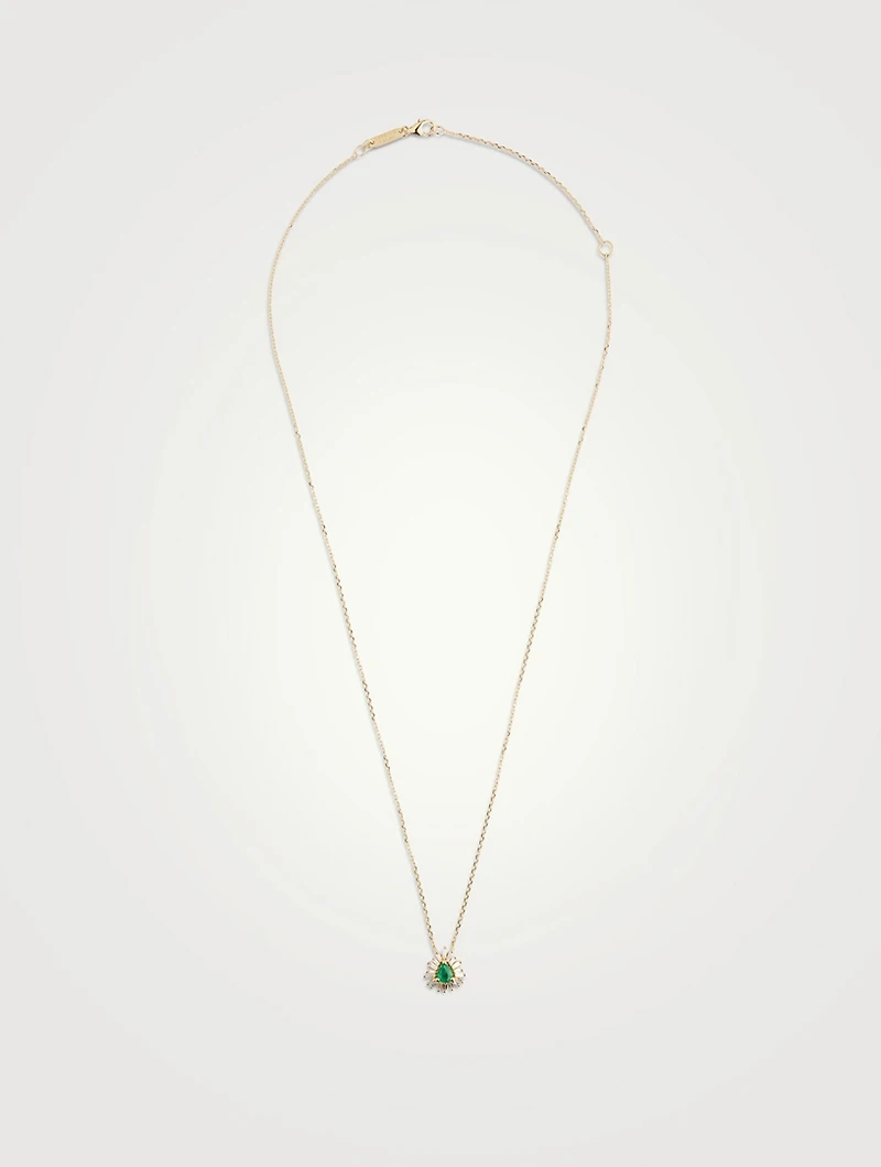 18K Gold Bold One-Of-A-Kind Emerald Diamond Spark Pendant Necklace