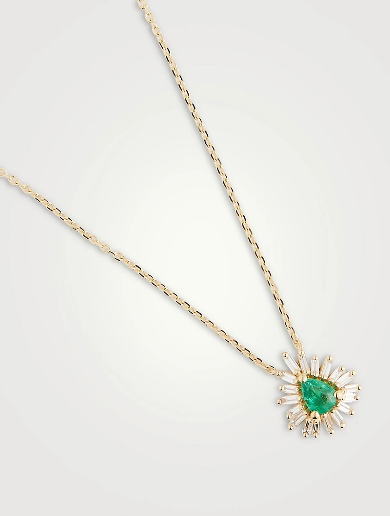 18K Gold Bold One-Of-A-Kind Emerald Diamond Spark Pendant Necklace