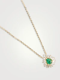 18K Gold Bold One-Of-A-Kind Emerald Diamond Spark Pendant Necklace