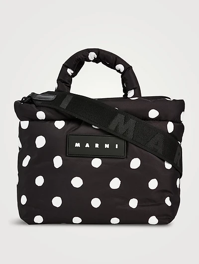 Mini Puff Nylon Tote Bag In Polka Dot Print