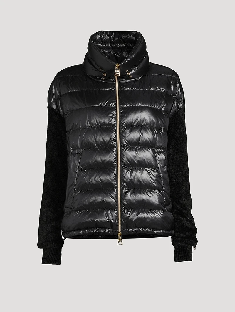 Nylon Down Bomber Jacket With Chenille Sleeves