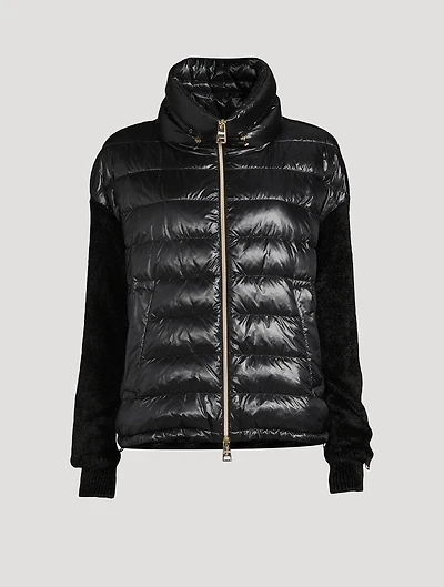 Nylon Down Bomber Jacket With Chenille Sleeves