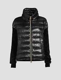 Nylon Down Bomber Jacket With Chenille Sleeves