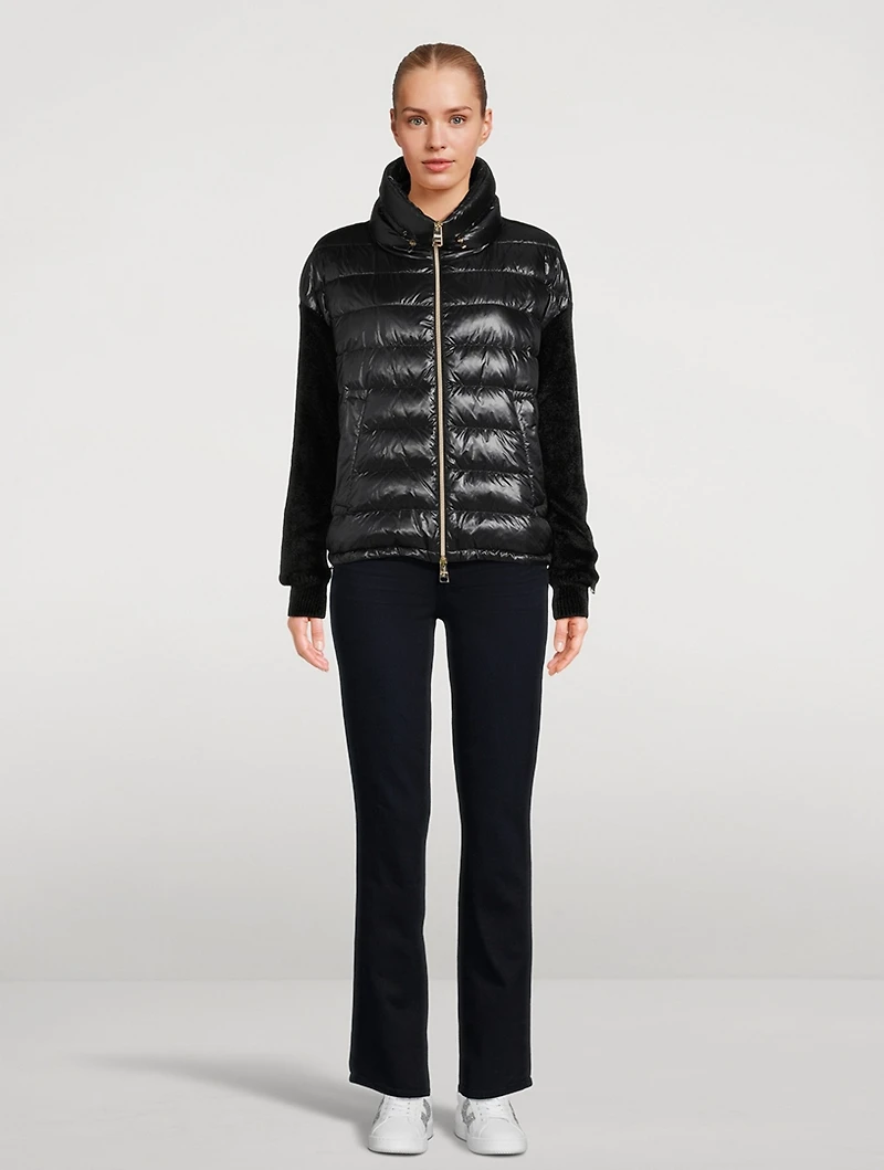 Nylon Down Bomber Jacket With Chenille Sleeves