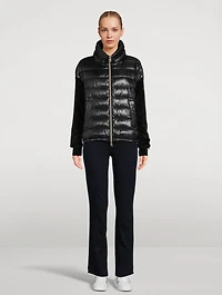 Nylon Down Bomber Jacket With Chenille Sleeves