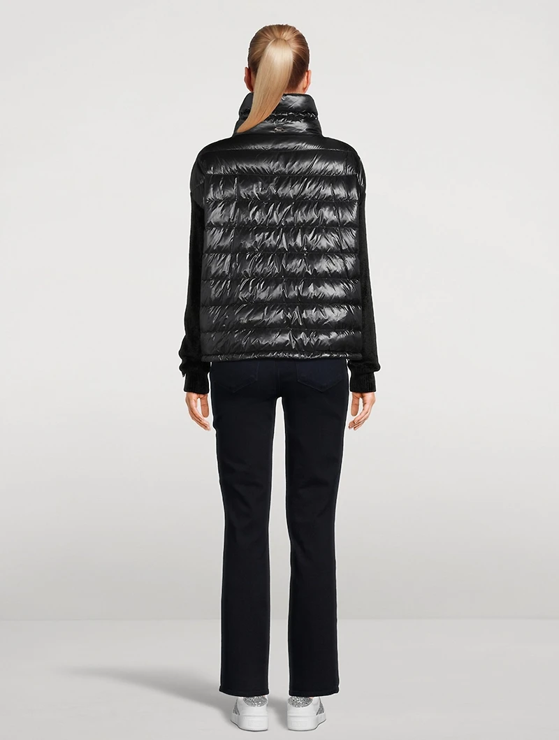 Nylon Down Bomber Jacket With Chenille Sleeves