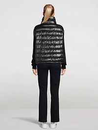 Nylon Down Bomber Jacket With Chenille Sleeves