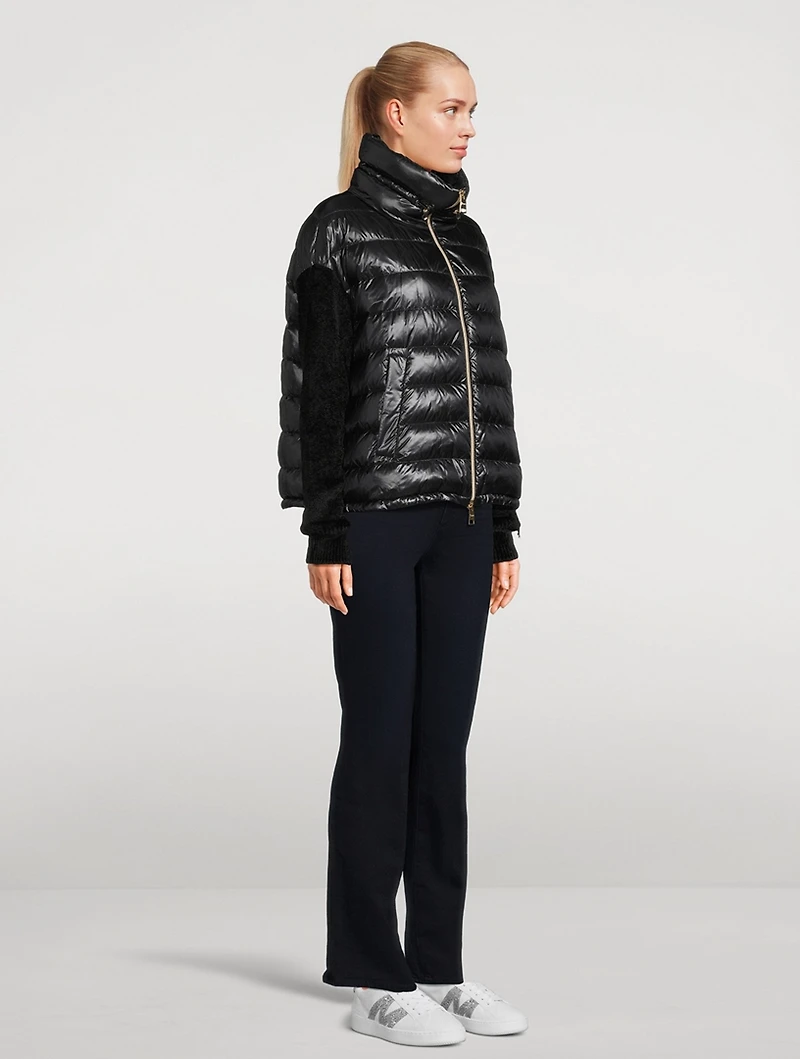 Nylon Down Bomber Jacket With Chenille Sleeves