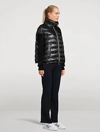 Nylon Down Bomber Jacket With Chenille Sleeves