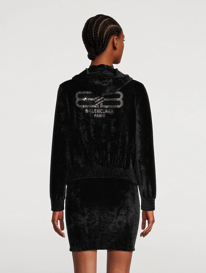 Crystal BB Paris Velvet Zip-Front Hoodie