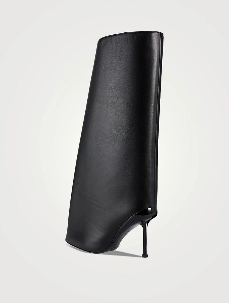Slash Flare Leather Knee-High Boots