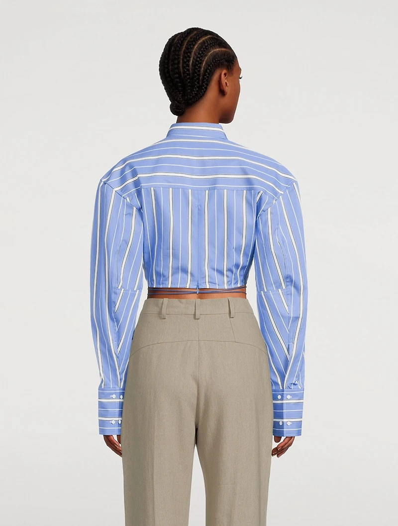 Plidao Cropped Shirt Stripe Print