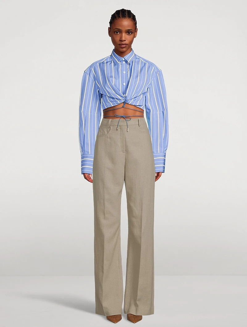 Plidao Cropped Shirt Stripe Print