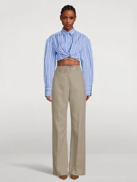 Plidao Cropped Shirt Stripe Print