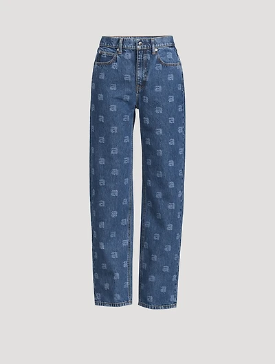 EZ Straight-Leg Jeans Monogram Print