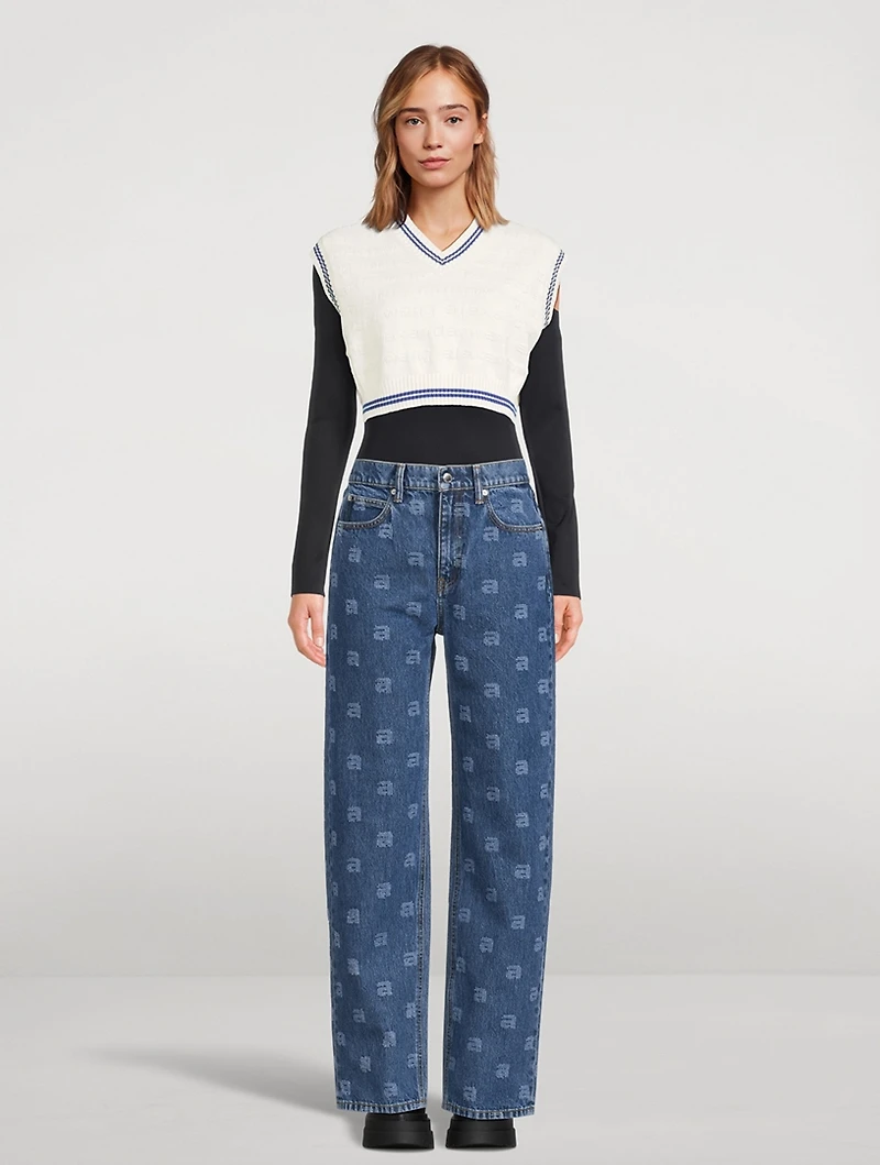EZ Straight-Leg Jeans Monogram Print