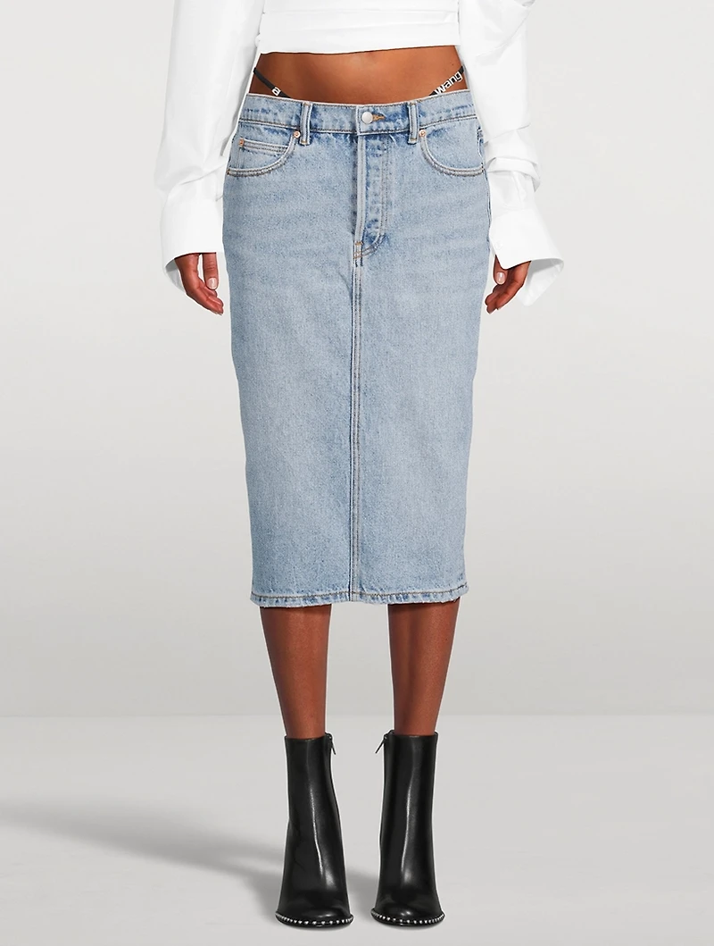 Denim Midi Skirt With Layered Diamanté Thong