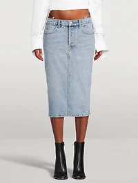 Denim Midi Skirt With Layered Diamanté Thong
