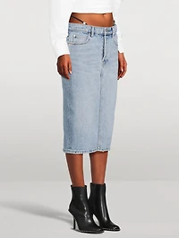 Denim Midi Skirt With Layered Diamanté Thong