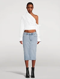 Denim Midi Skirt With Layered Diamanté Thong