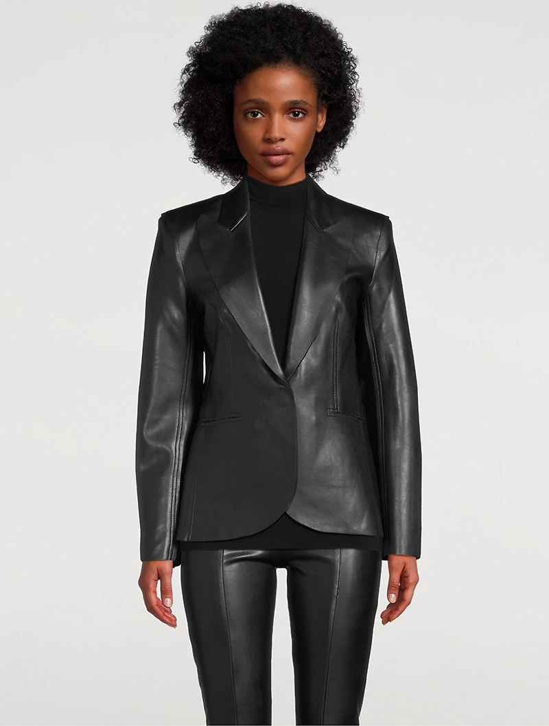 Single-Breasted Vegan Leather Blazer