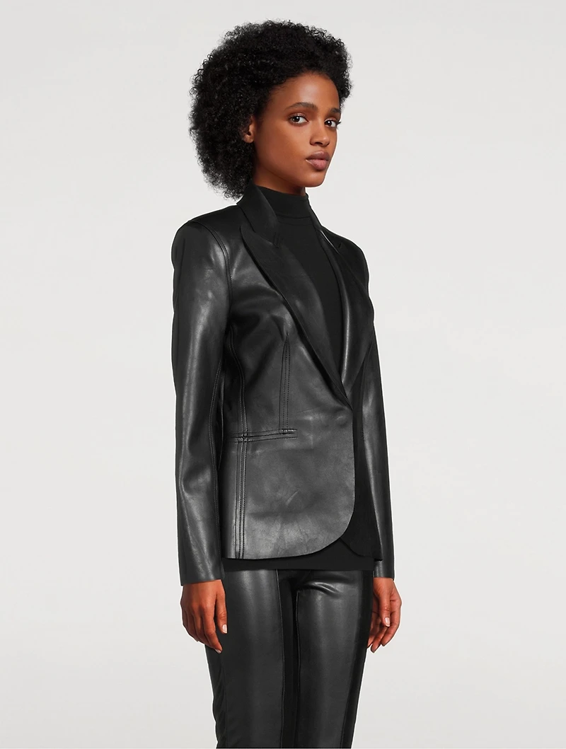 Single-Breasted Vegan Leather Blazer