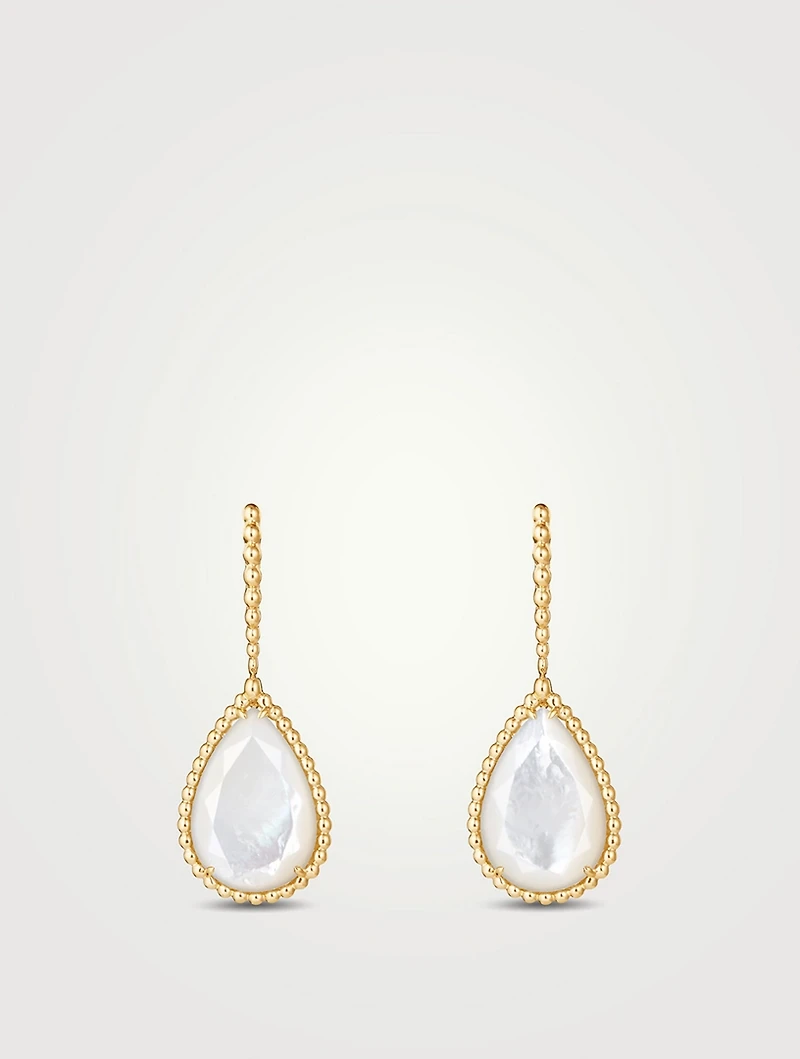 L Motif Serpent Bohème 18K Gold Sleeper Earrings With Set With Mother-Of-Pearl
