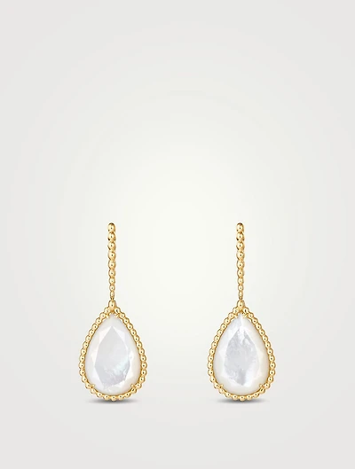 L Motif Serpent Bohème 18K Gold Sleeper Earrings With Set With Mother-Of-Pearl
