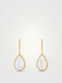 L Motif Serpent Bohème 18K Gold Sleeper Earrings With Set With Mother-Of-Pearl