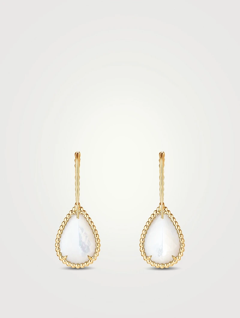L Motif Serpent Bohème 18K Gold Sleeper Earrings With Set With Mother-Of-Pearl
