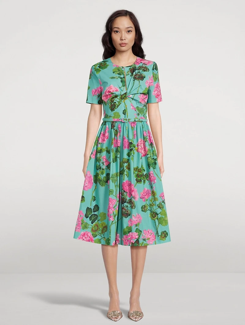 Cotton Poplin Midi Dress Geranium Print