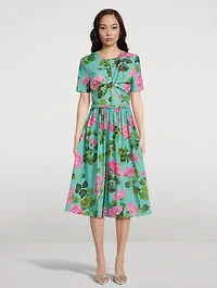 Cotton Poplin Midi Dress Geranium Print