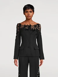 Guipure Lace-Trimmed Wool Jacket