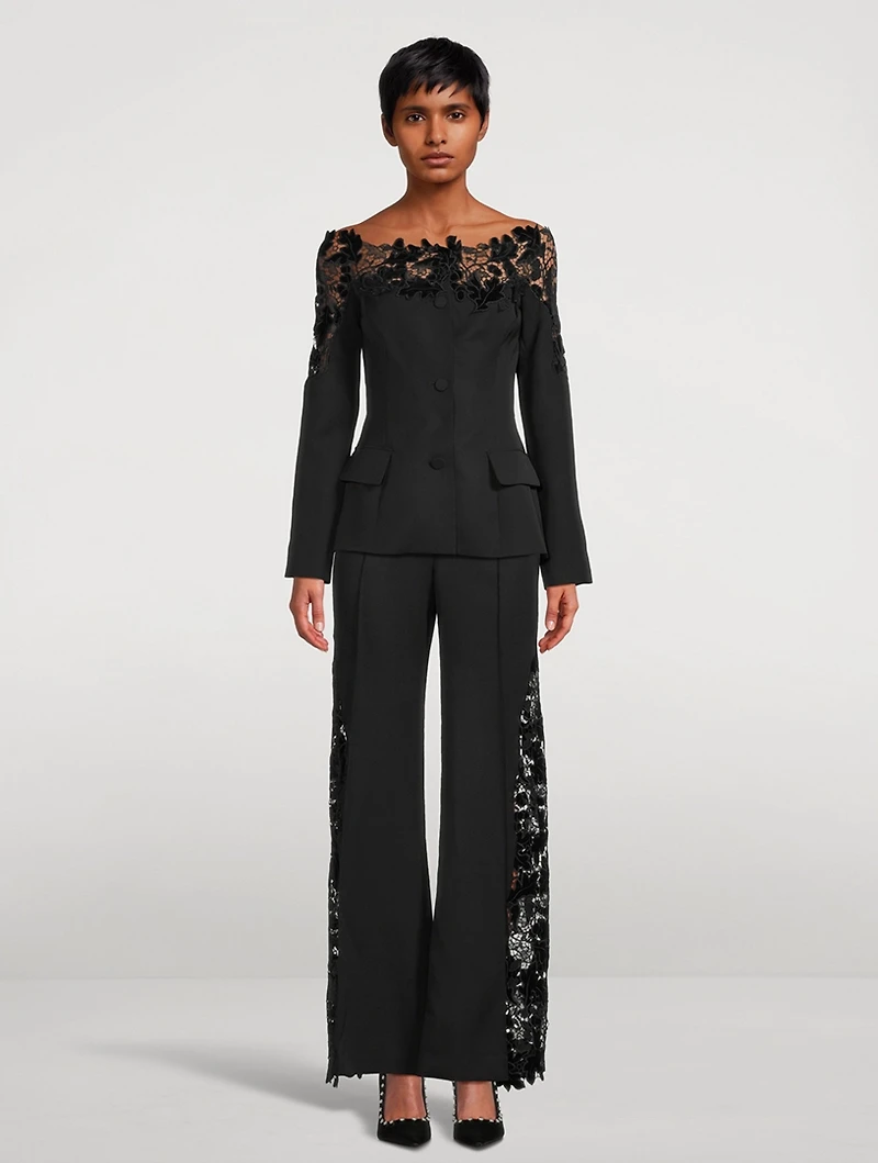 Guipure Lace-Trimmed Wool Jacket