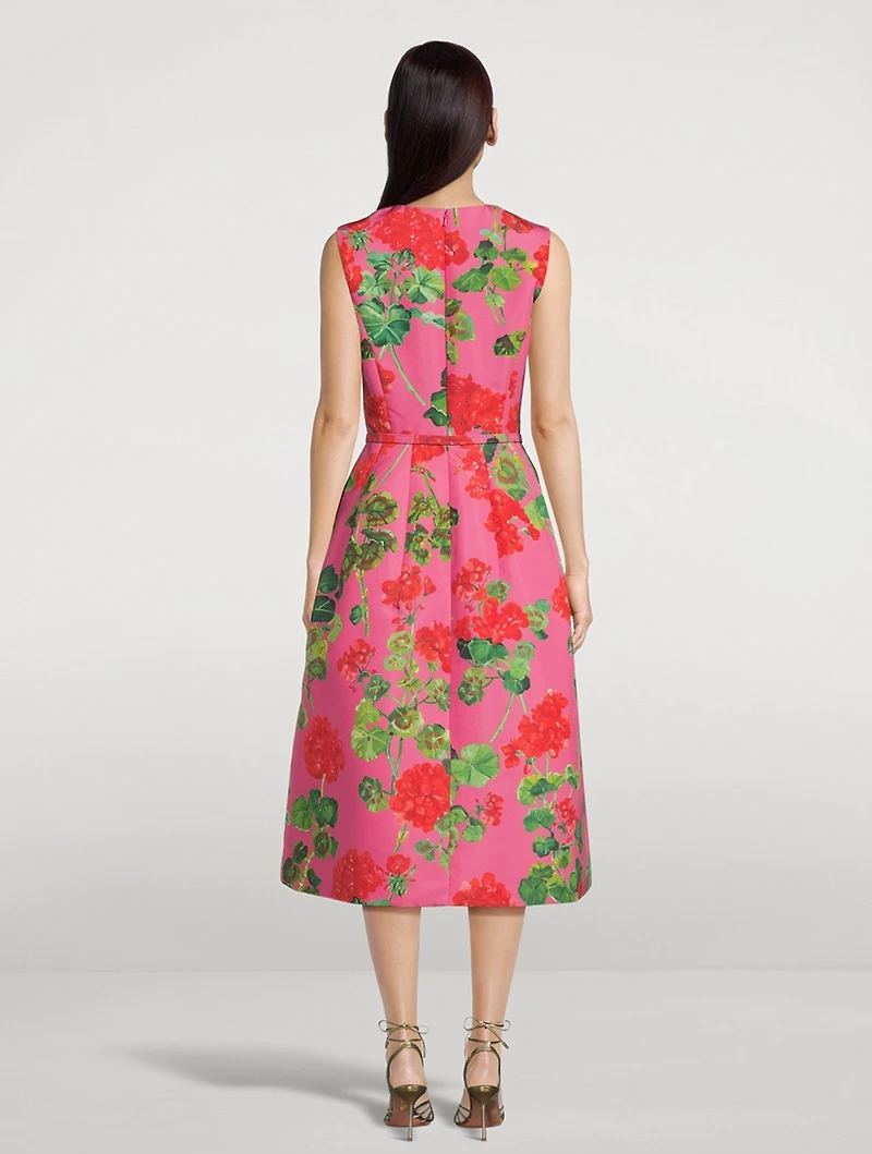 Faille Sleeveless Midi Dress Geranium Print