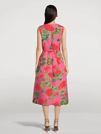 Faille Sleeveless Midi Dress Geranium Print