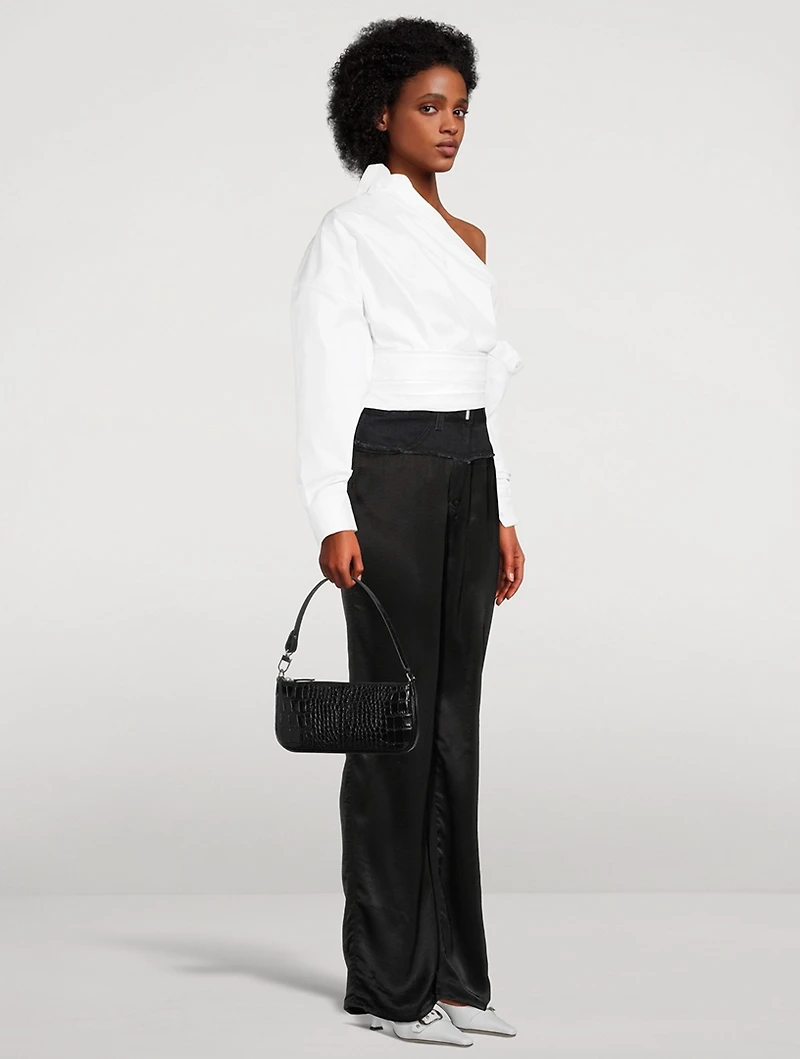 Rachel Croco Embossed Leather Shoulder Bag