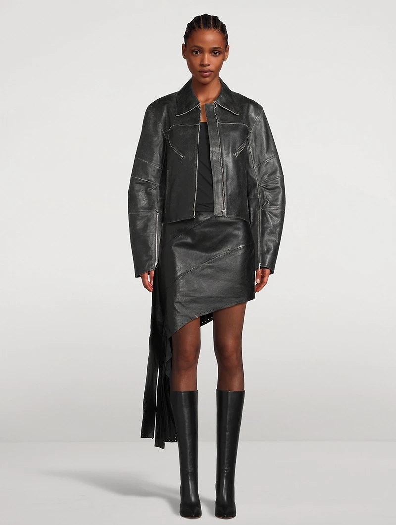 Leather Slash Mini Skirt