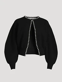 Cropped Cardigan With Ball Chain Necklace