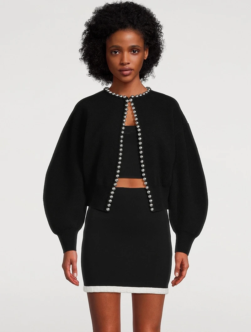 Cropped Cardigan With Ball Chain Necklace